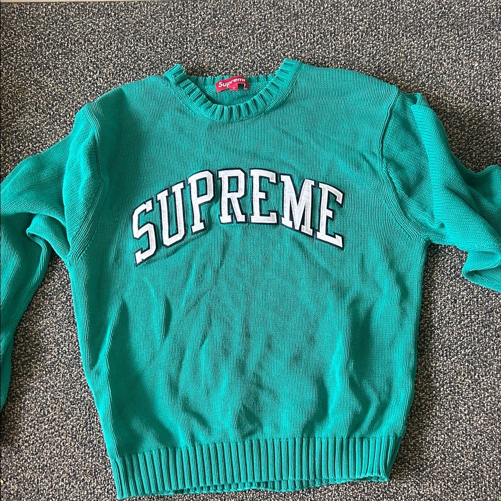 Supreme Turquoise Crewneck with White Logo